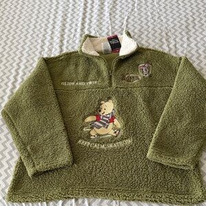 Disney Winnie the Pooh Olive Green Sherpa Quarter-Zip Pullover